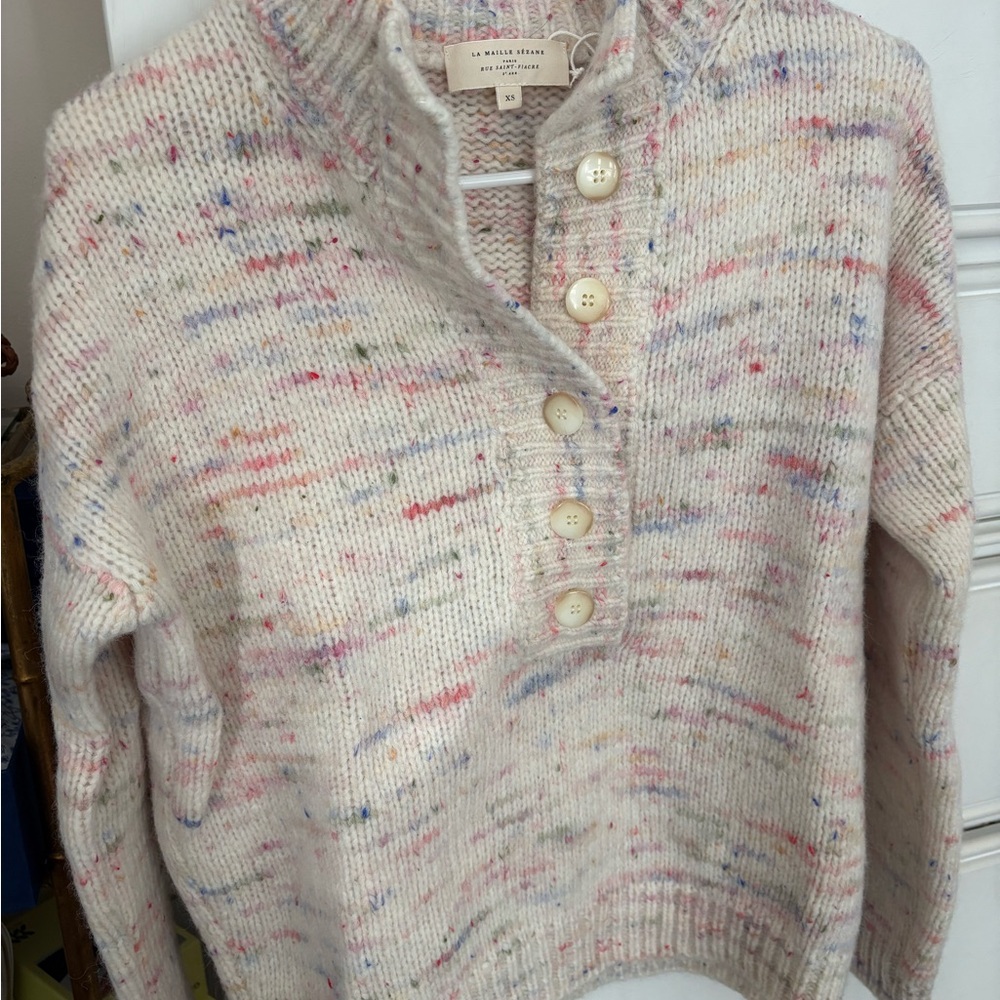 Sezane Lucas Jumper Ecru Multicolor Button Sweater